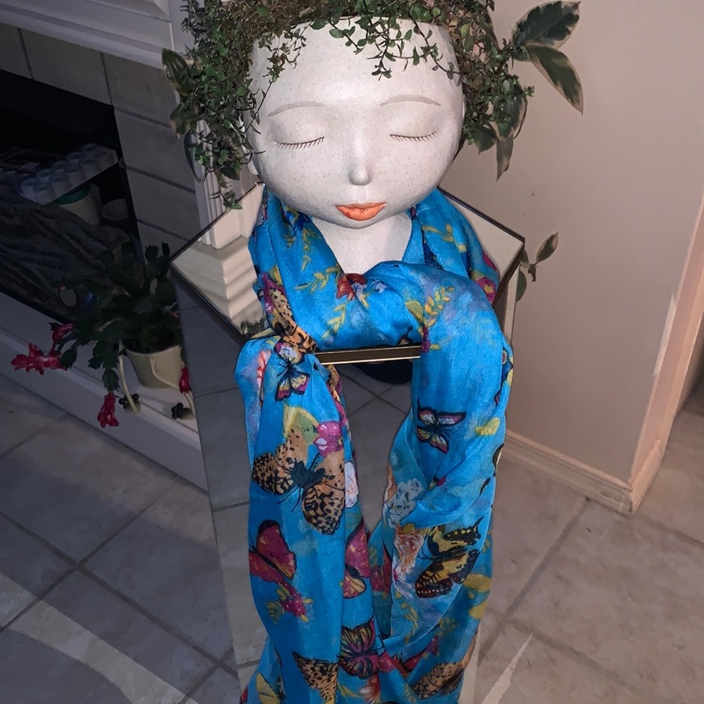 Vibrant blue butterfly scarf